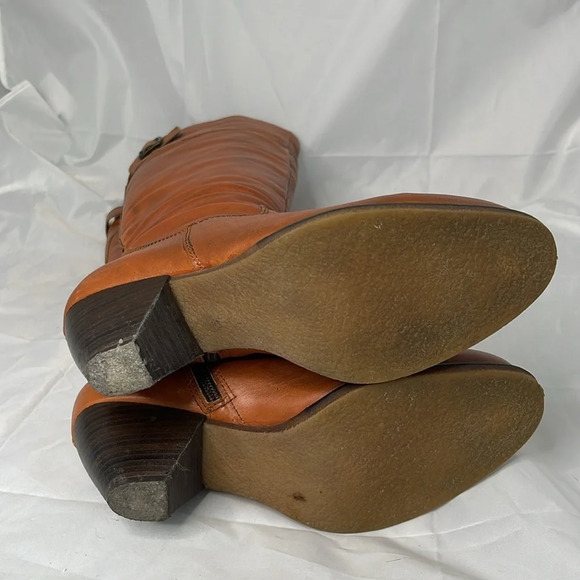 Aback A&B Cognac Leather Knee High Boots Buckle  Heels Faux Fur Inner Band 38 EU - Picture 11 of 16